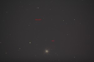 Herkuleshopen M13 och NGC6207 GALAX av 12:e magnitud ISO 400 exp. 22 sek 25/10 2015 Länna / björn janne o matte