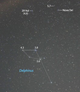 Leta upp Vulpecula 29, och sök vidare till stjärnan HR7811, så ligger novan presis i närheten